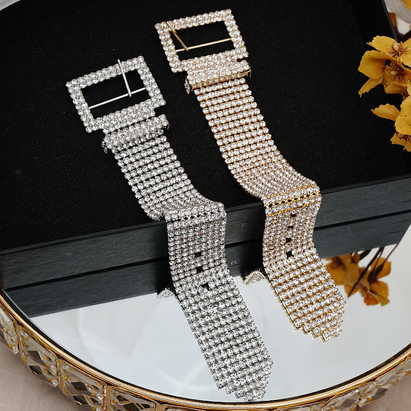 Wide Rhinestone Crystal Bracelet Wedding Dress Accessories Geometric Gold-Plated 925 Sterling Silver 925 Earrings Suitable For Women