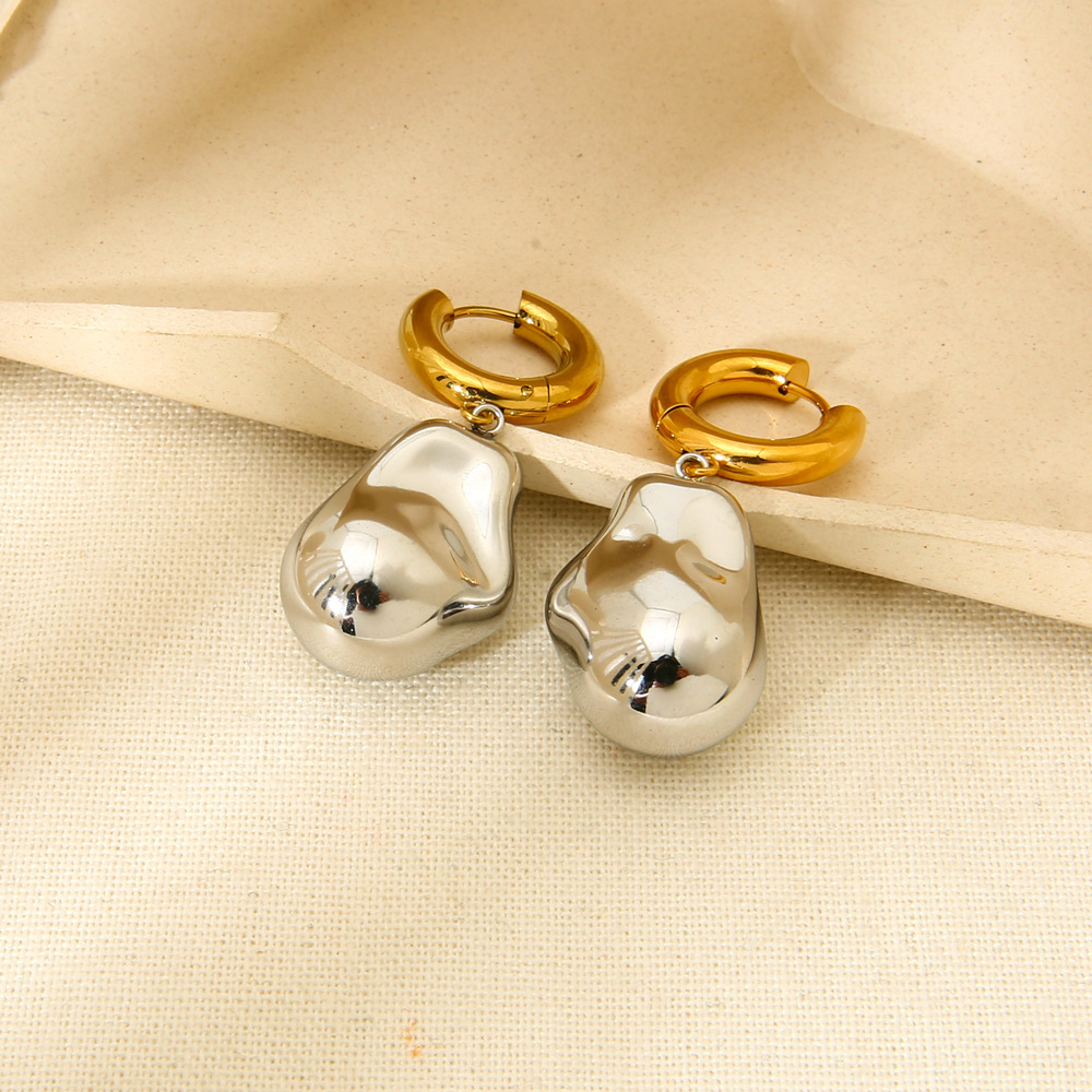 Irregular Baroque Imitation Golden Bean Pendant Earrings Stainless Steel 18K Gold Plated Women's Fashion Jewelry Accessories