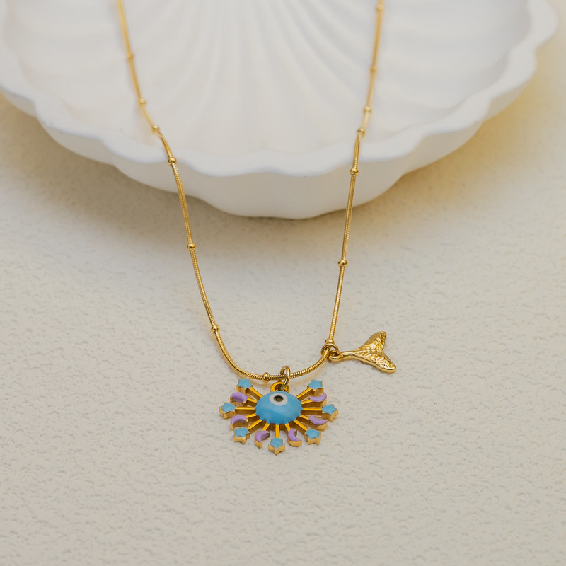 Colorful Blue Eye Stainless Steel Titanium Steel Necklace Fashionable Personality Original Design Women's Jewelry Accessory