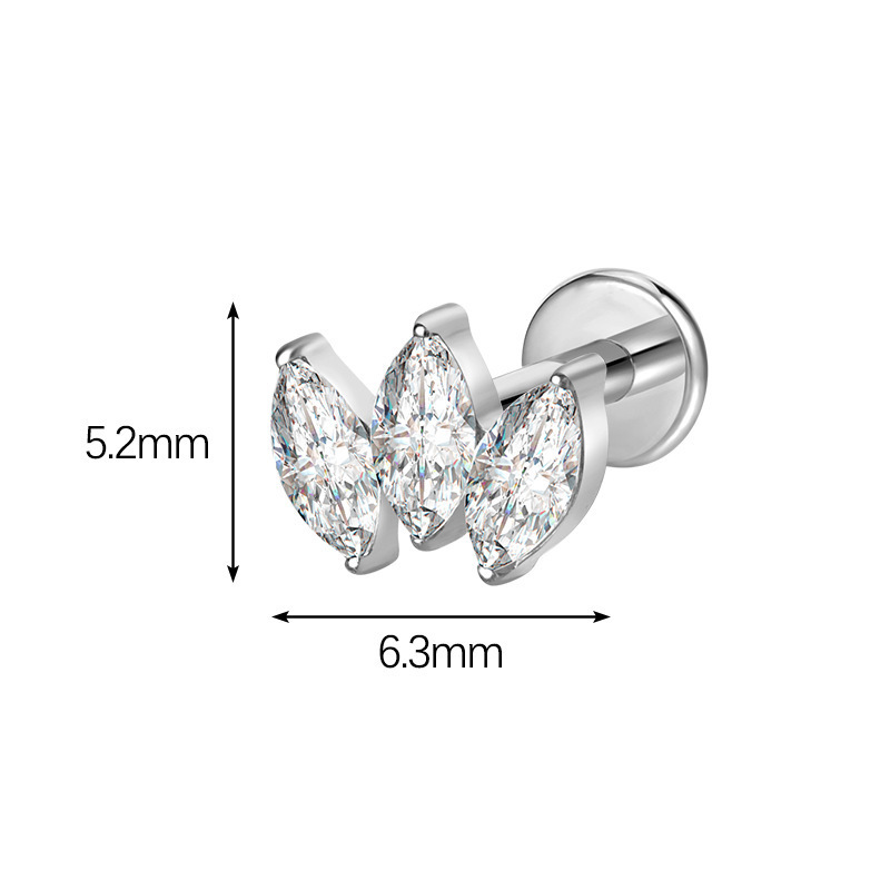 Geometric Pattern Titanium Alloy G23 Ear Studs Bone Studs Inlaid With Horse Eye Zirconia Inner Teeth Lip Studs Popular In Fashion Jewelry