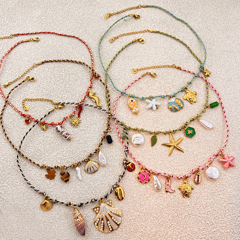 Colorful Woven Stainless Steel Pendant Necklace Starfish Shell Ocean Beach Style Accessories Jewelry 1 Piece Multi-Use Holiday