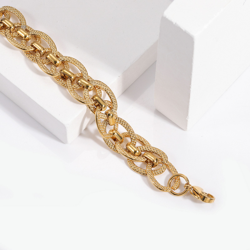 Men's Bracelet Stainless Steel Double Layer Wrapped Lightweight Minimalist Design Solid Color Rose Gold