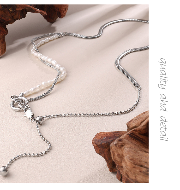 French Retro INS Style Freshwater Pearl Double Layer Necklace Stainless Steel Niche Design High-end Clavicle Chain For Women