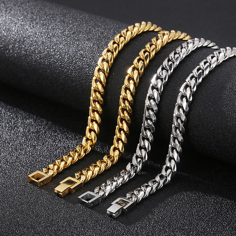 304 Stainless Steel Solid Color PVD Coated 18K Gold Plated Classic Style Waterproof Non Tarnish Chain Bracelets Necklace