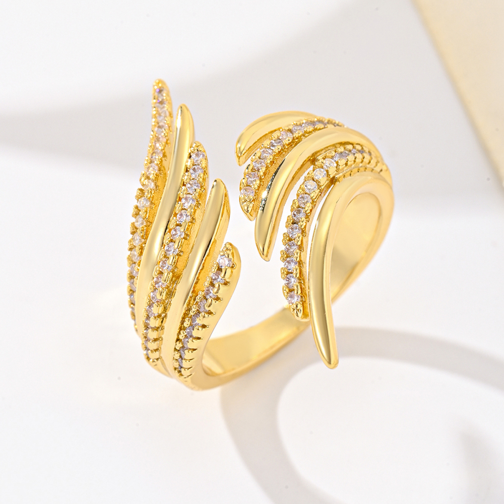 1 Piece Copper Inlaid Zircon Feather Design Luxurious Fashion Exaggerated Women's Ring Party Evening Accessories