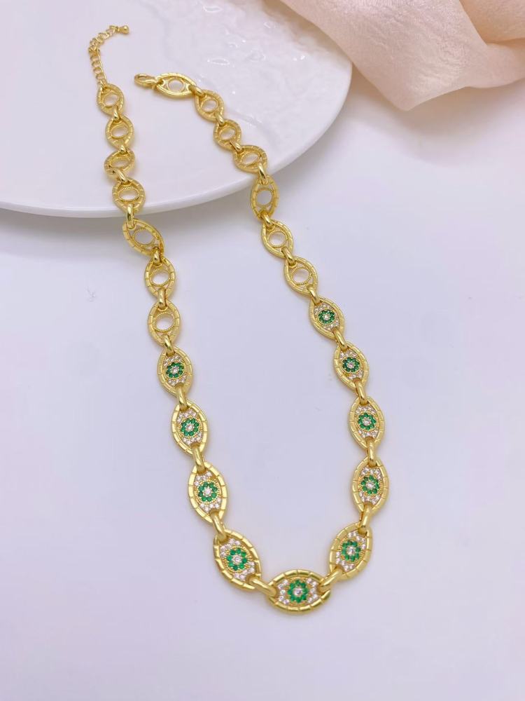 Fashionable High-End Copper Plated 18K Gold Evil Eye Bracelet Necklace Set  Style Jewelry Accessories