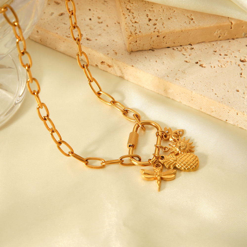 Removable Climbing Buckle Cross Stainless Steel Necklace Coconut Tree Sun DIY Jewelry Accessories Lobster Clasp Zircon Inlay