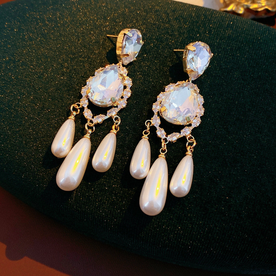 Vintage Silver Needle Inlaid Diamond Water Drop Pendant Pearl Earrings Multifunctional Pearl Jewelry Accessories