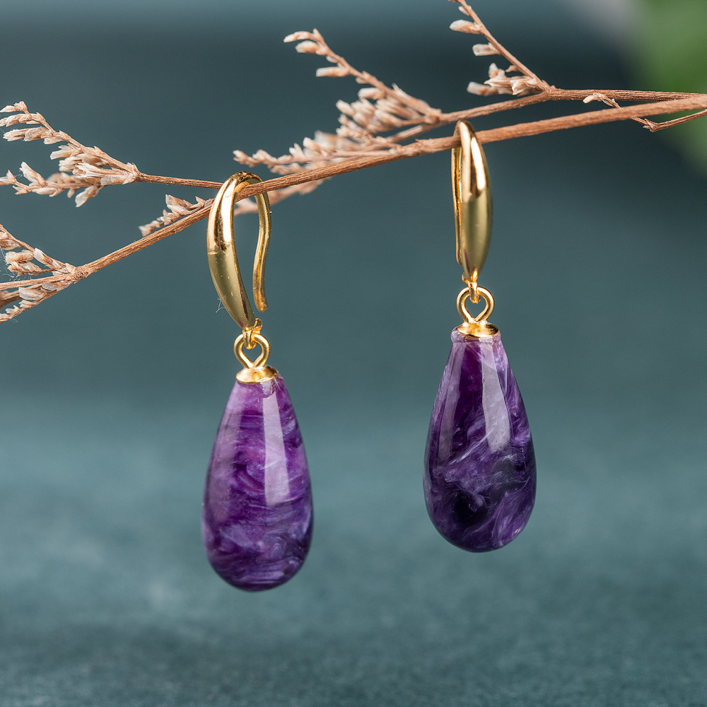 Natural Russian Purple Dragon Crystal Waterdrop Earrings 925 Silver Hook Simple Fashion Women's Style Jewelry Accessories