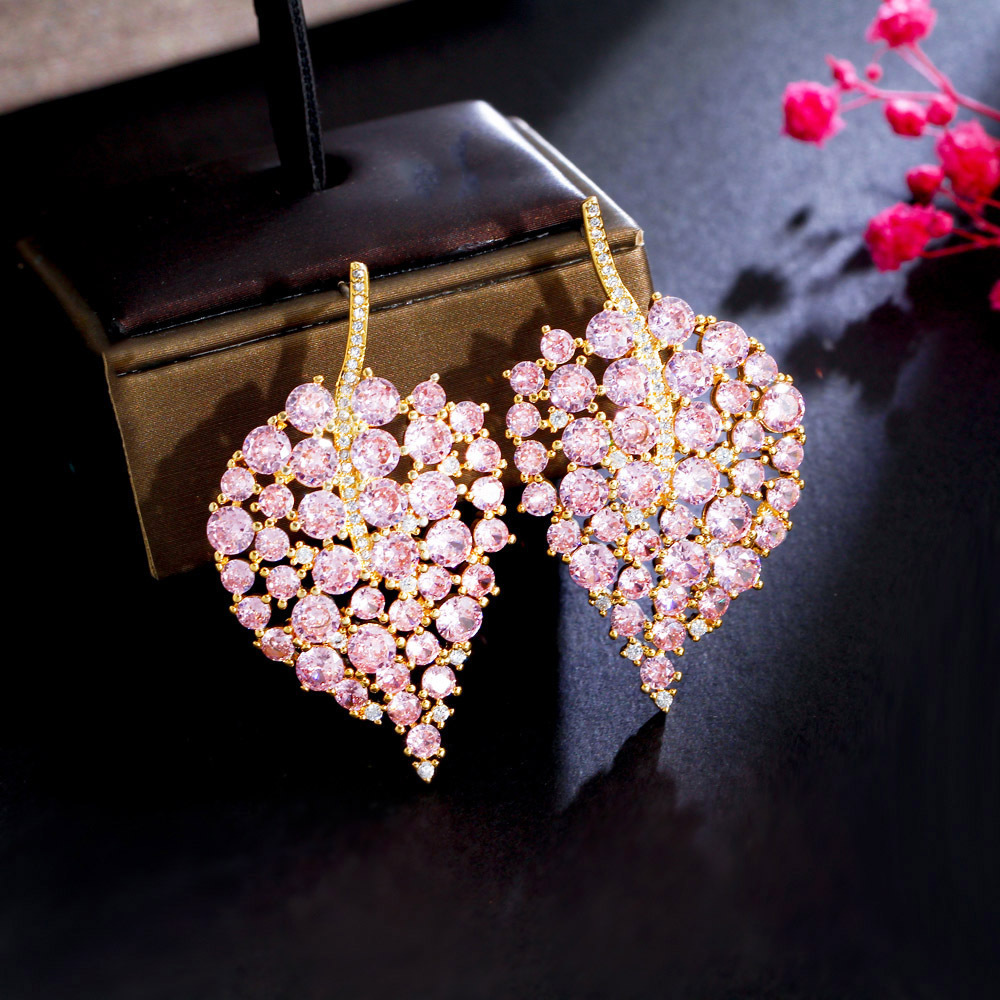 1 Pair Romantic Classic Style Leaf Plating Inlay Copper Zircon Rhodium Plated Silver Plated Ear Studs