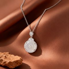 X0814 [Copper Pendant] Circle Diamond Peace Buckle - Necklace - Silver