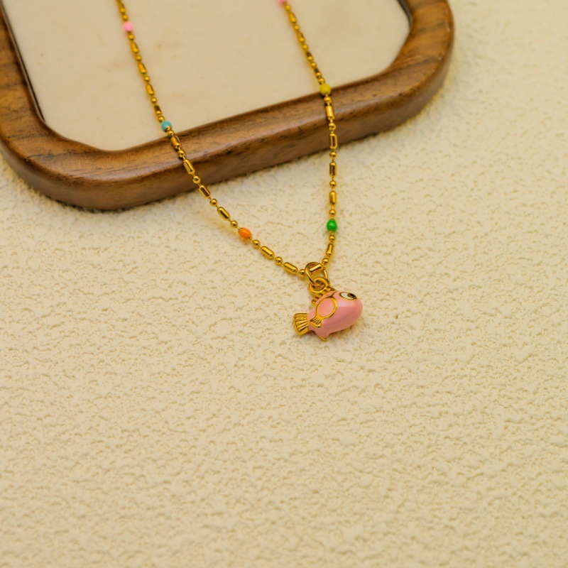 304 Stainless Steel Fish Pendant Necklace Cute Fat Fish Design Elegant Fashion Accessories Ladies European American Style Jewelry