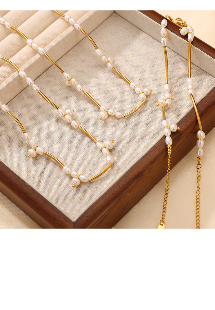 Hepburn Titanium Steel Pearl Bead Geometric Design Jewelry Set Simple Women's Accessories Jewelry