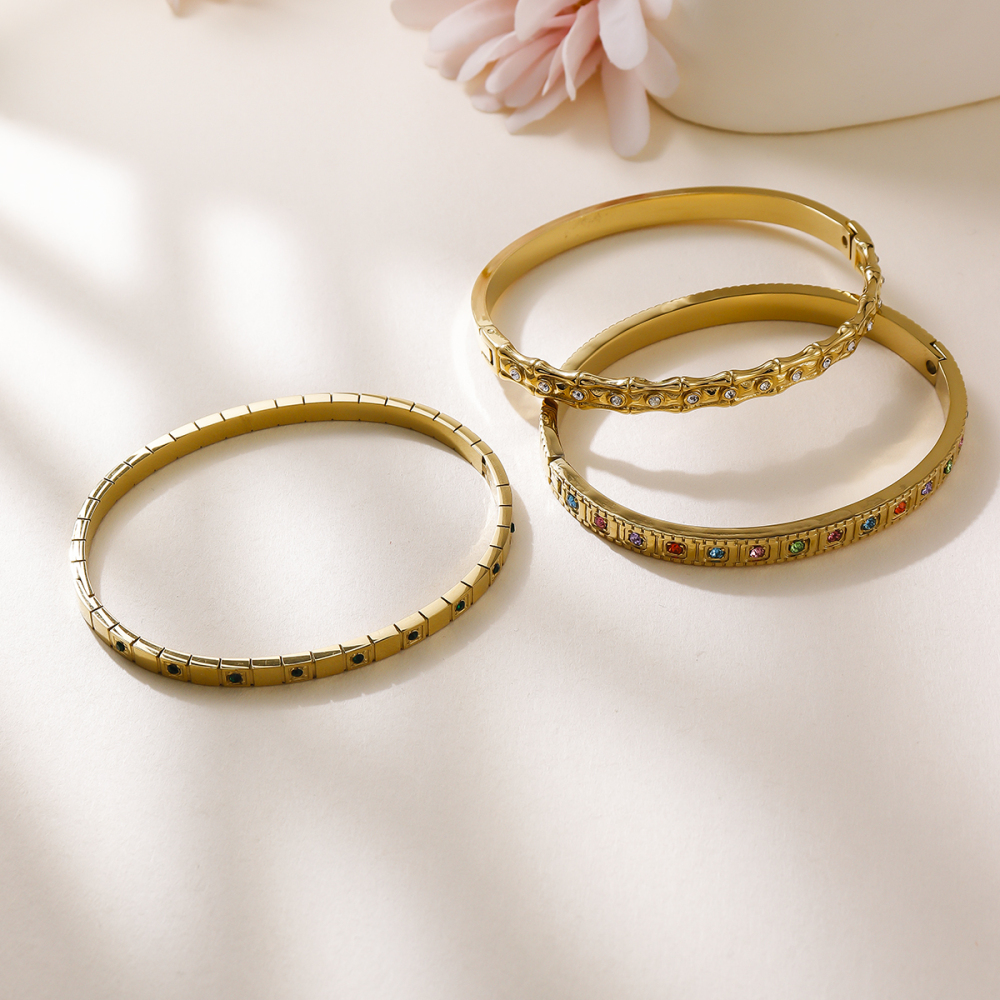 Hot-Selling Titanium Steel Bracelet Square Colorful Diamond Gold-Plated Bracelet For Women 304 Stainless Steel Vacuum Electroplated Zirconia Bracelet Jewelry Non-Fading Accessories