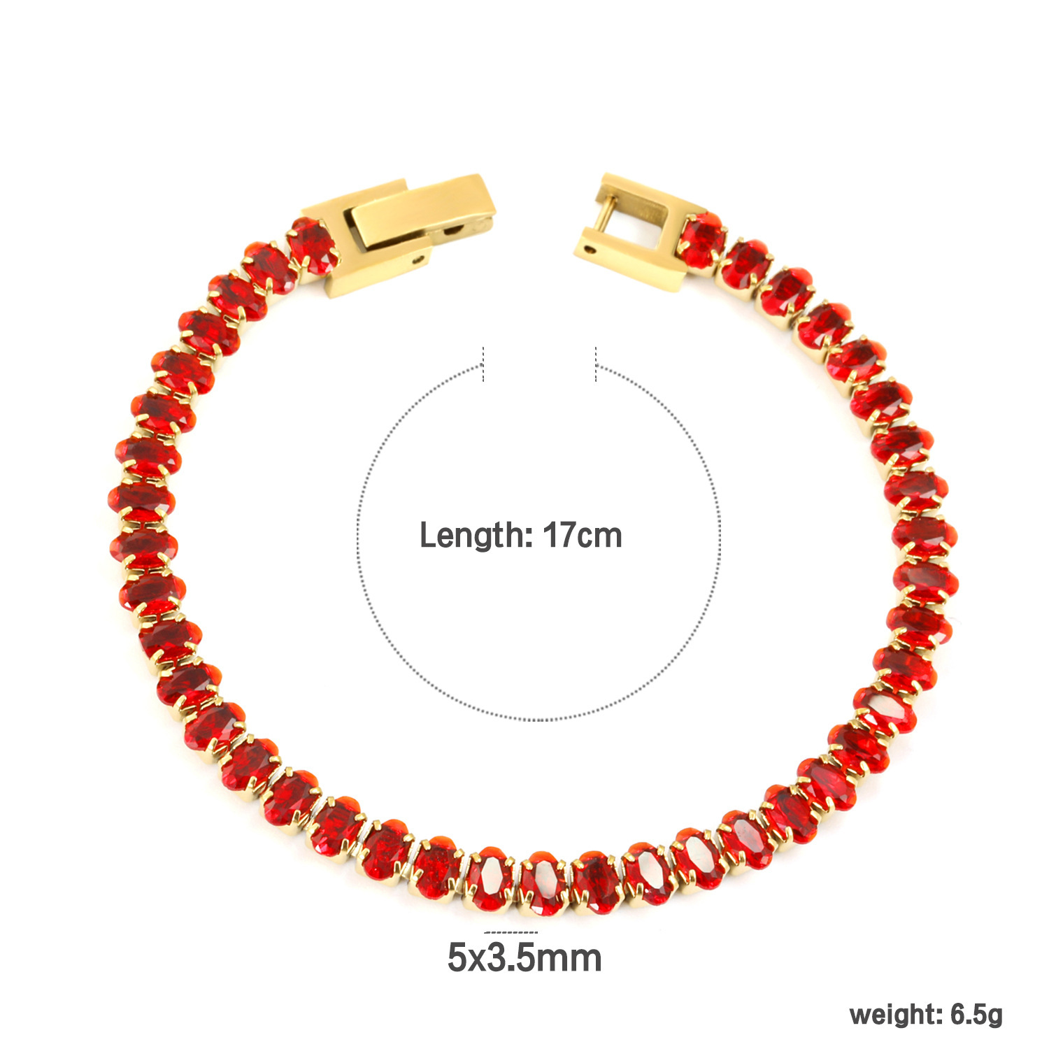 Elegant 304 Stainless Steel Gold-Plated Vacuum Plating (inside The Furnace) 18K Real Gold-Plated Tennis Bracelet Full Diamond Multi-Color Fashion Women's Watch Accessories