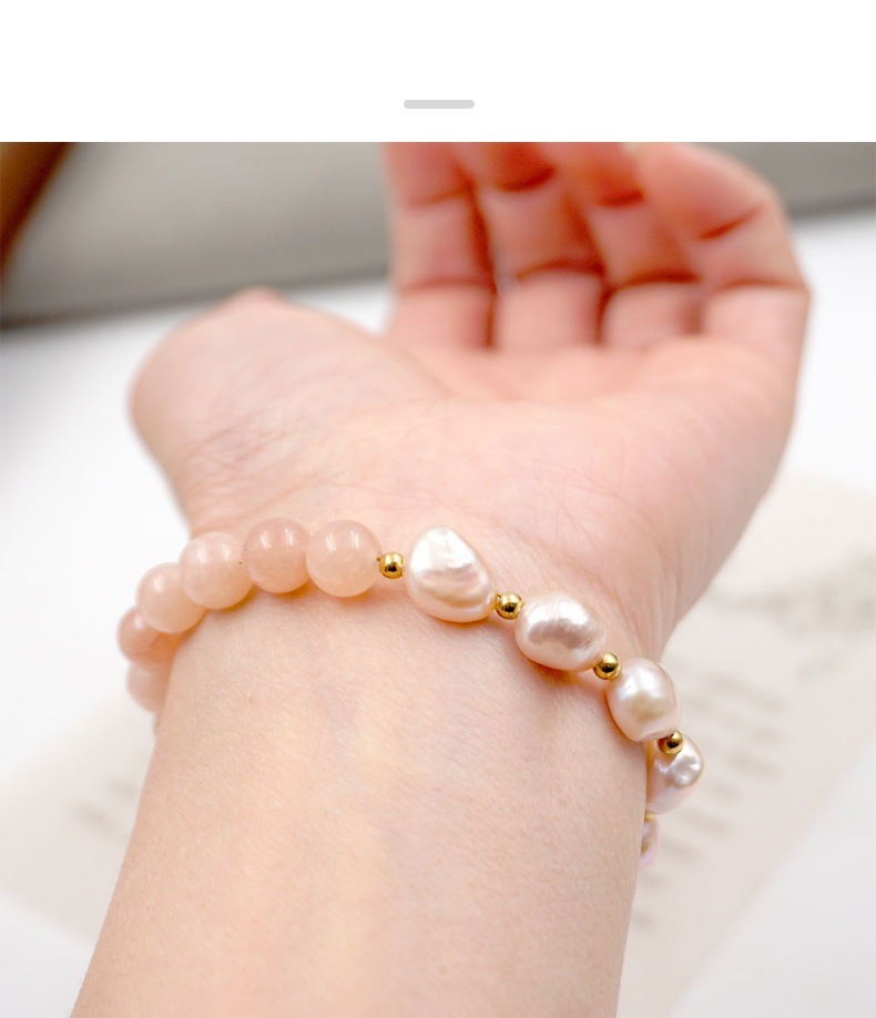French Romantic Pink Pearl Bracelet Freshwater Pearl Sunstone Hand Jewelry Elegant Atmosphere Best Friend Bracelet Accessories