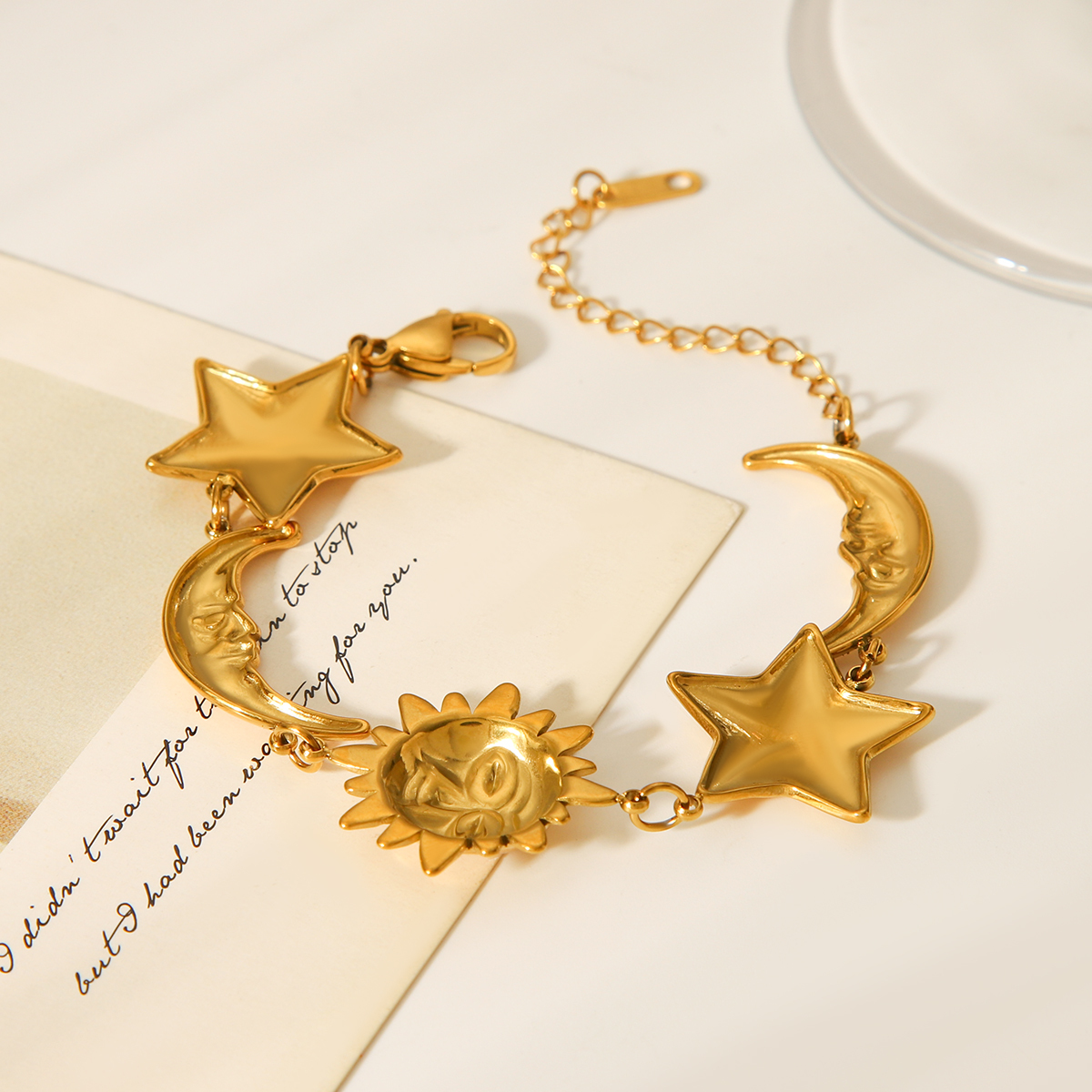 304 Stainless Steel Sun Star Moon PVD Coated 18K Real Gold Plated IG Style Casual Elegant Waterproof Non Tarnish Handmade Chain Lobster Trigger Clasp Closure Gold Bracelets