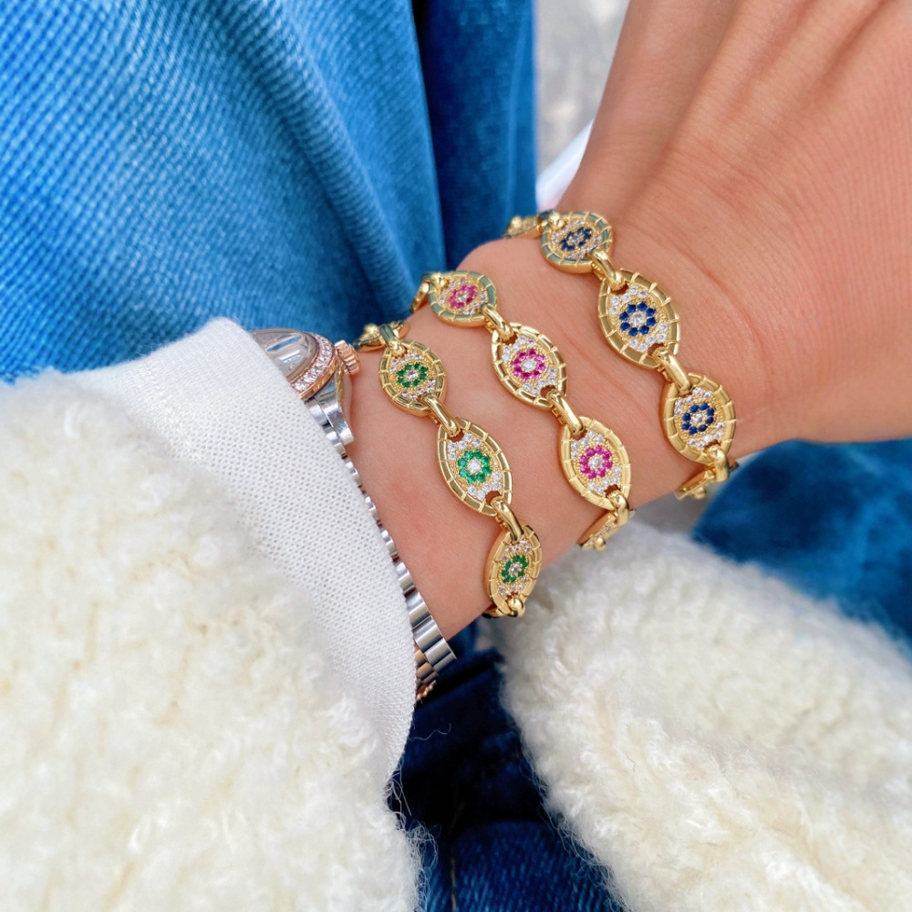 Fashionable High-End Copper Plated 18K Gold Evil Eye Bracelet Necklace Set  Style Jewelry Accessories