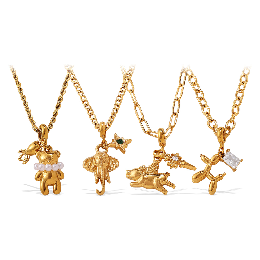 New Fashion Light Luxury Bear Pearl DIY Pendant Necklace Stainless Steel 18K Gold Plated Versatile Necklace
