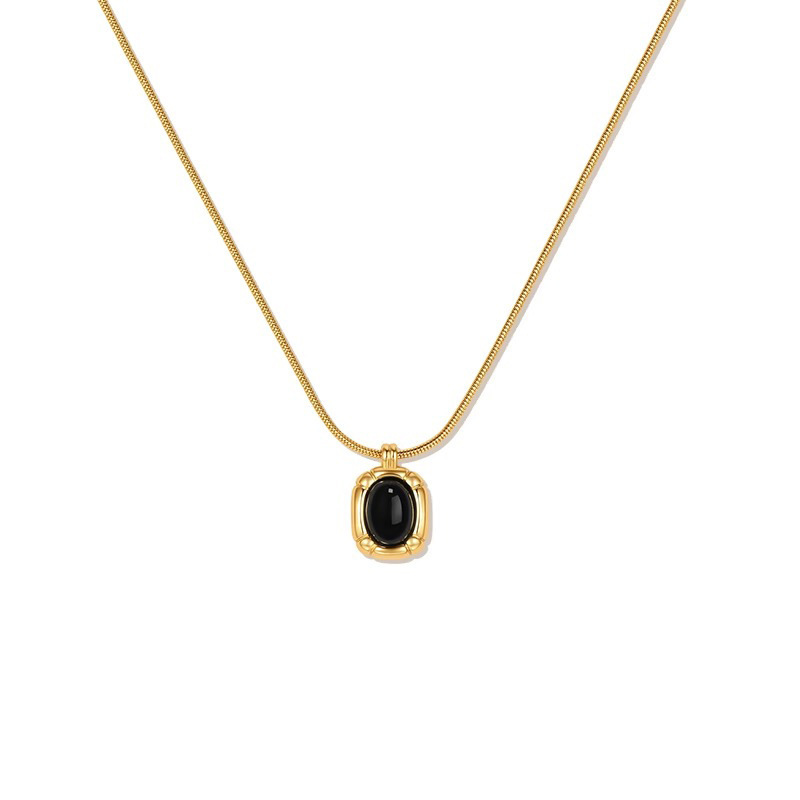 Gold Gold Plated Black Onyx Pendant Necklace Women's Stacked Design Choker Jewelry Accessories