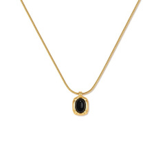 Gold Black Onyx Pendant Necklace