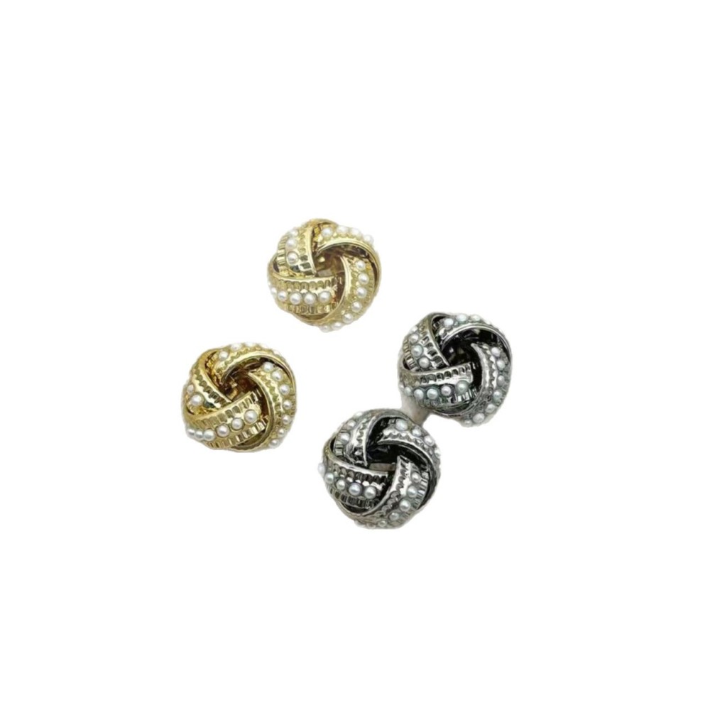 S925 Silver Needle Pearl Earrings Golden Wrap Women's Fashion Jewelry Geometric Pattern Hoops Electroplated Copper Accessories