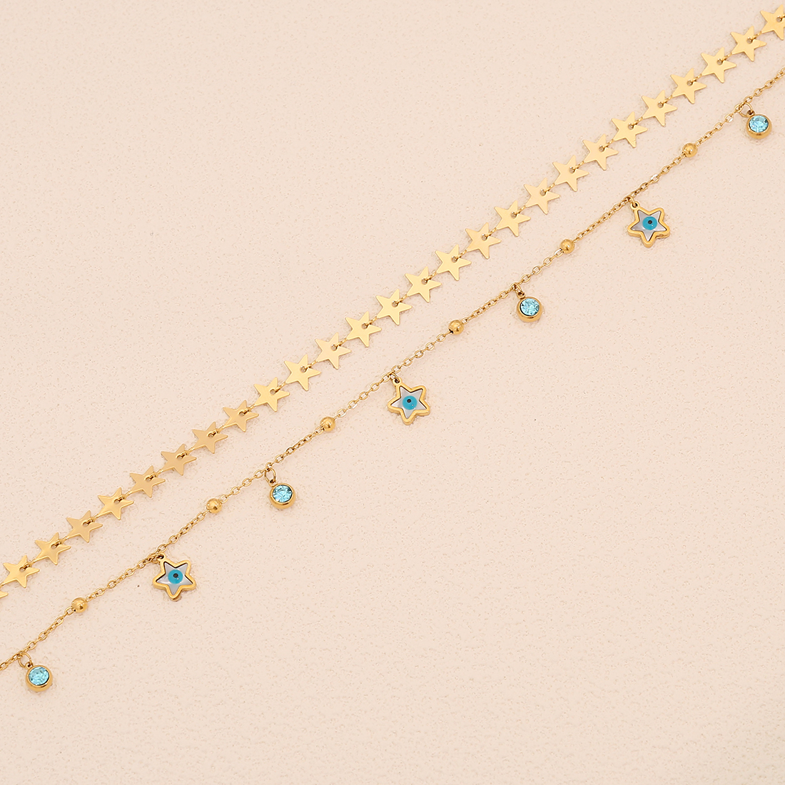 Ion Plating (IP) Real Gold Plated Devil's Eye Star 304 Stainless Steel Elegant Classic Style Waterproof Non Tarnish 304 Stainless Steel Double Layer Necklaces