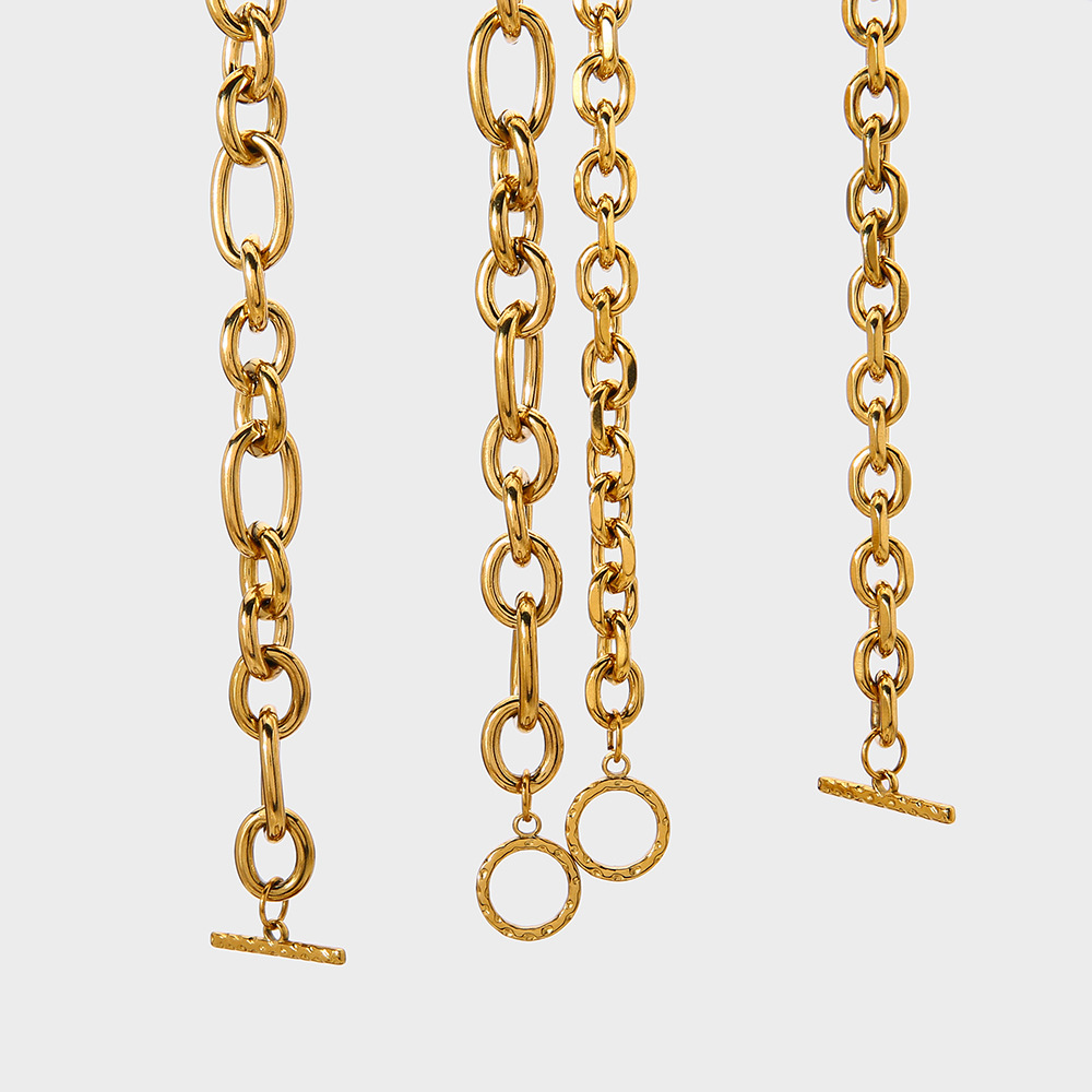 Trendy Hip Hop 18K Gold Plated Stainless Steel Cuban Link OT Buckle Necklace Clavicle Chain DIY Accessories For Women