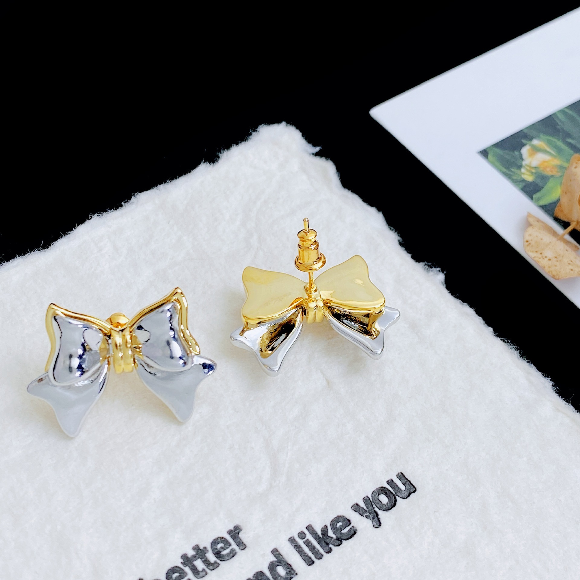 Basharly Butterfly Knot Color Collision Earrings Women's S925 Silver Needle Simple Design Sense Hoop Earrings Fashion Jewelry