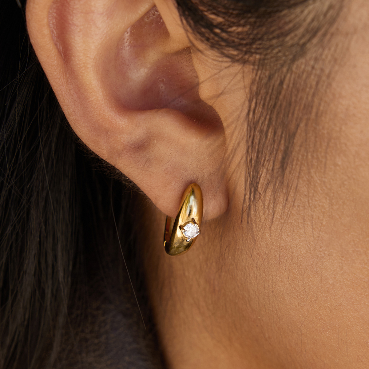 Women's Classic Style 18K Gold Stainless Steel + Zircon White Zircon Earrings Pair