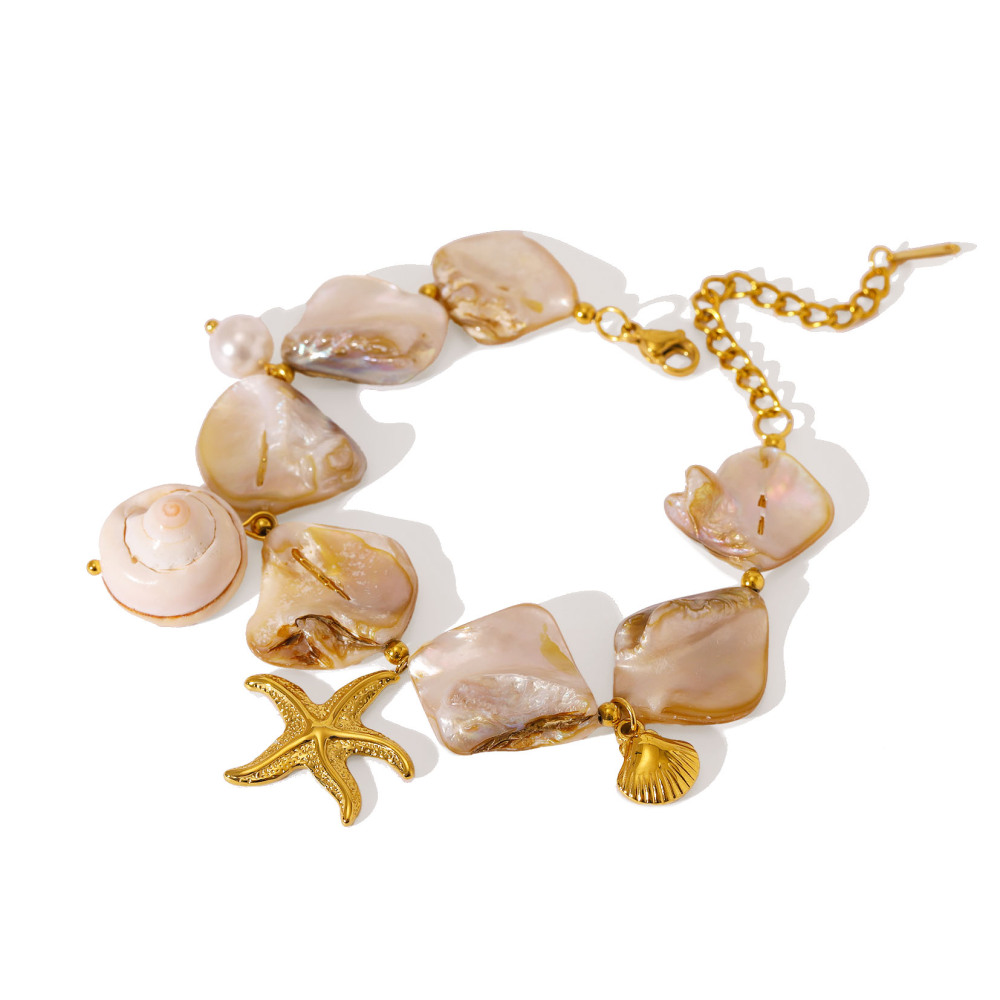 Natural Three-Dimensional Shell Texture Conch 304 Stainless Steel Vacuum Electroplated 18K Real Gold Baroque Style Multi Pendant Necklace