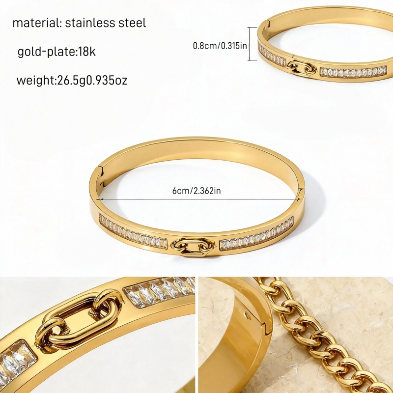 High Quality Polished Stone Inlaid 18K304 Stainless Steel Geometric Rhinestone Bracelet