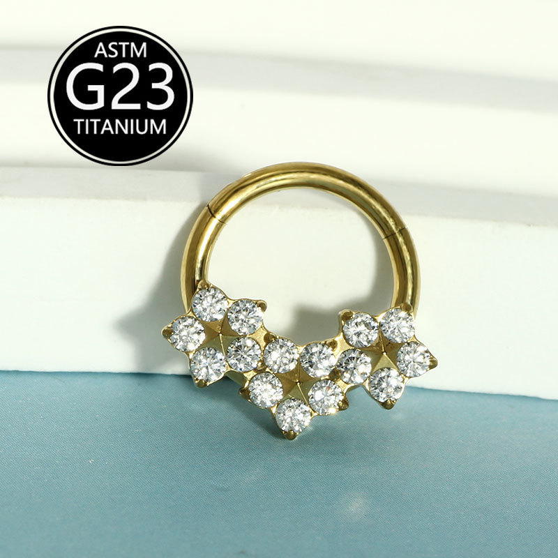 Fashion Titanium Metal Zircon Nose Ring F136 Implant Grade Body Piercing Jewelry Elegant Floral Pattern Unisex Accessories