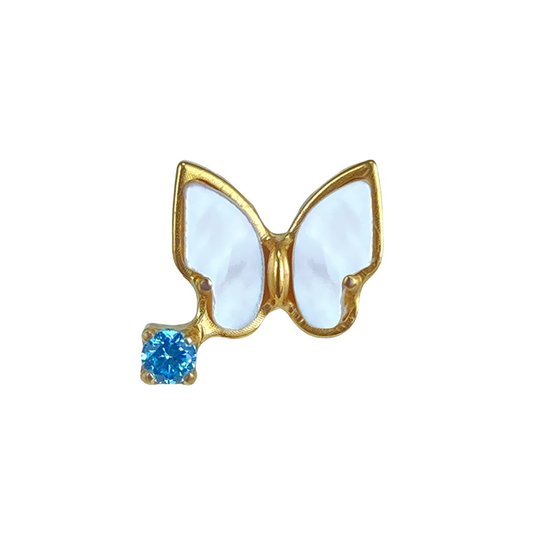 Titanium Alloy Butterfly Ear Studs Shell Inlay Piercing Lip Studs Inner Thread G23 Titanium Jewelry Unisex Fashion Accessories