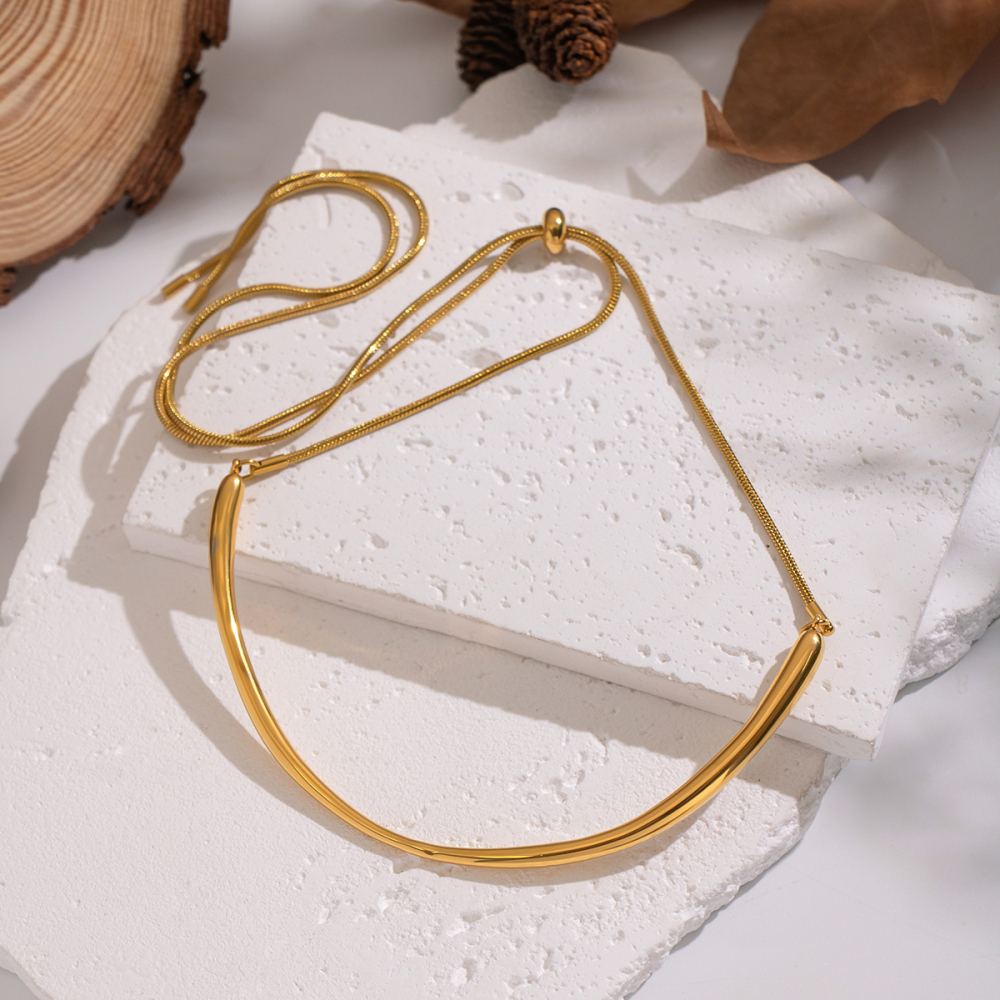 Geometric Ring Necklace Polished Handmade Simple Elegant Luxury Feelings Accessories Jewelry Stainless Steel Gold Plated
