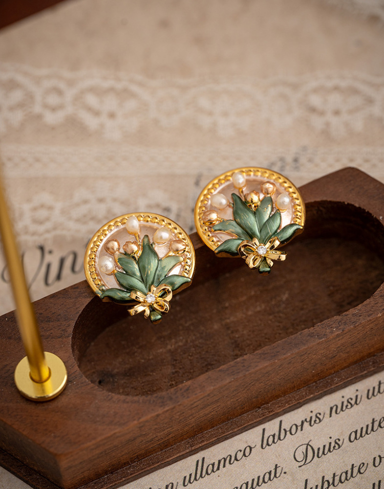 Baroque Pearl Flower Earrings Women Monet Garden Enamel Drip Glaze New Chinese Style Retro Drop Earrings Jewelry Accessories