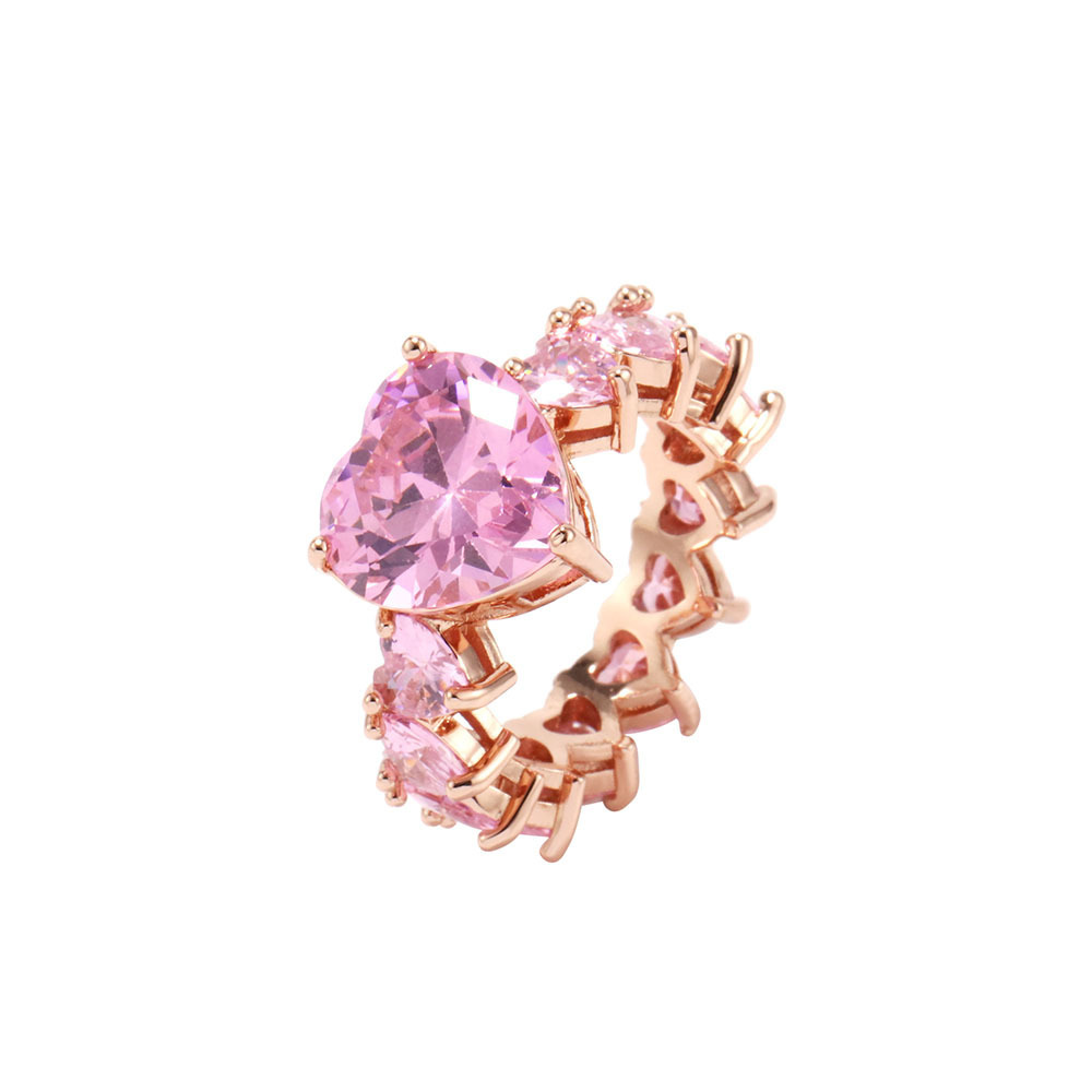 Inlaid Zircon Love Ring  Fashion Ornament Copper Plated Real Gold Ornament Hip Hop Ring Female Accessories Ornament Wholesale