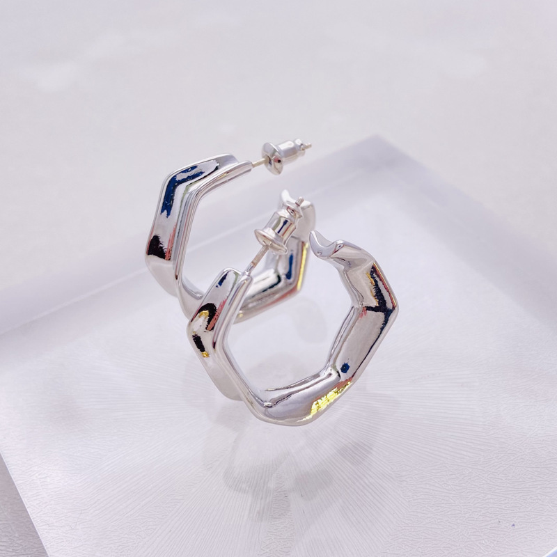 Folded Hoop Earrings Women's French  Cold Wind East Gate Earrings  Brass Plated 18K Earrings Wholesale