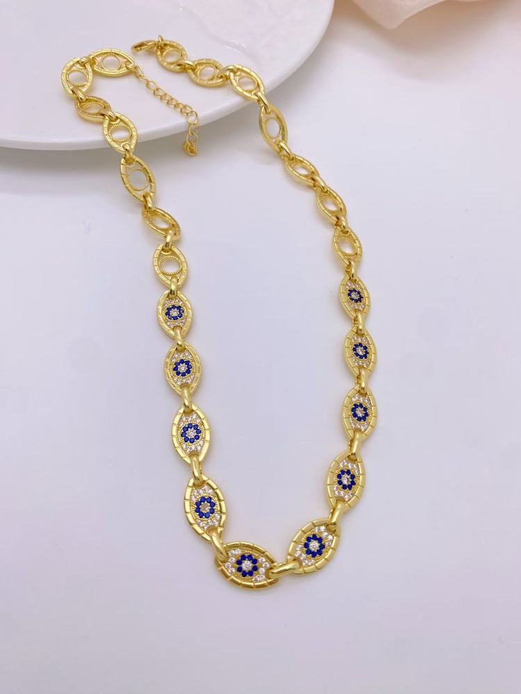 Fashionable High-End Copper Plated 18K Gold Evil Eye Bracelet Necklace Set  Style Jewelry Accessories
