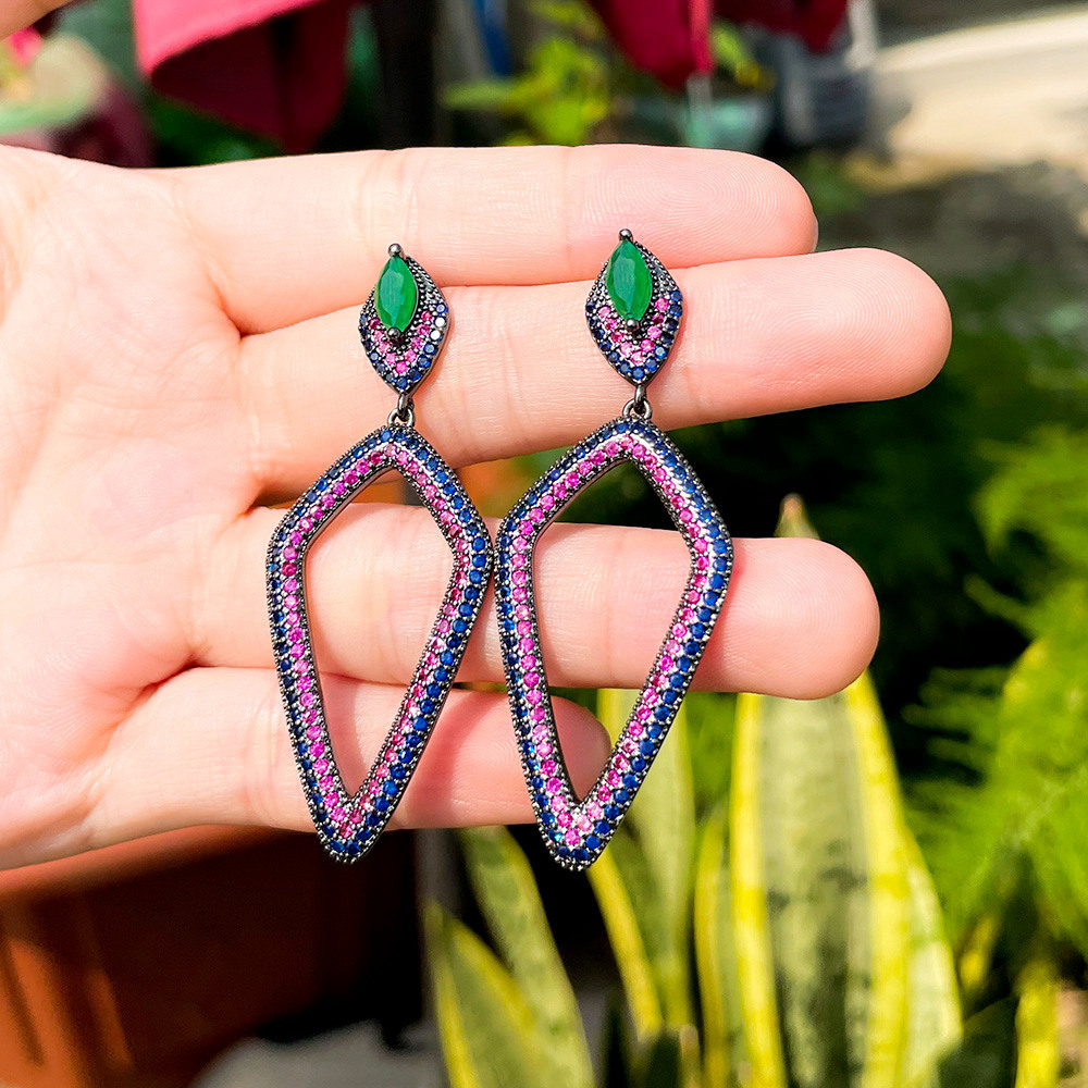 1 Pair Classic Style Geometric Plating Inlay Copper Artificial Gemstones Rhodium Plated Drop Earrings