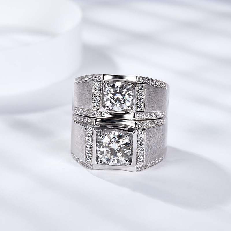 925 Sterling Silver Moissanite Geometric Rings GRA Certificate