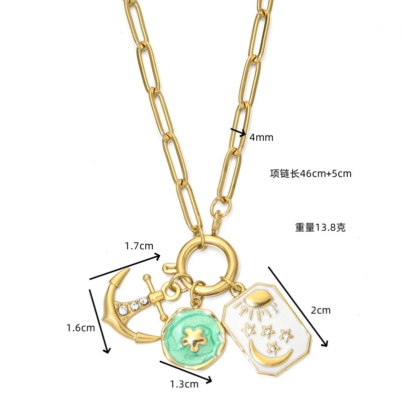 Stainless Steel Spring Buckle Necklace Star Moon Heart Pendant DIY Accessories Geometric Pattern Simple Style For Women