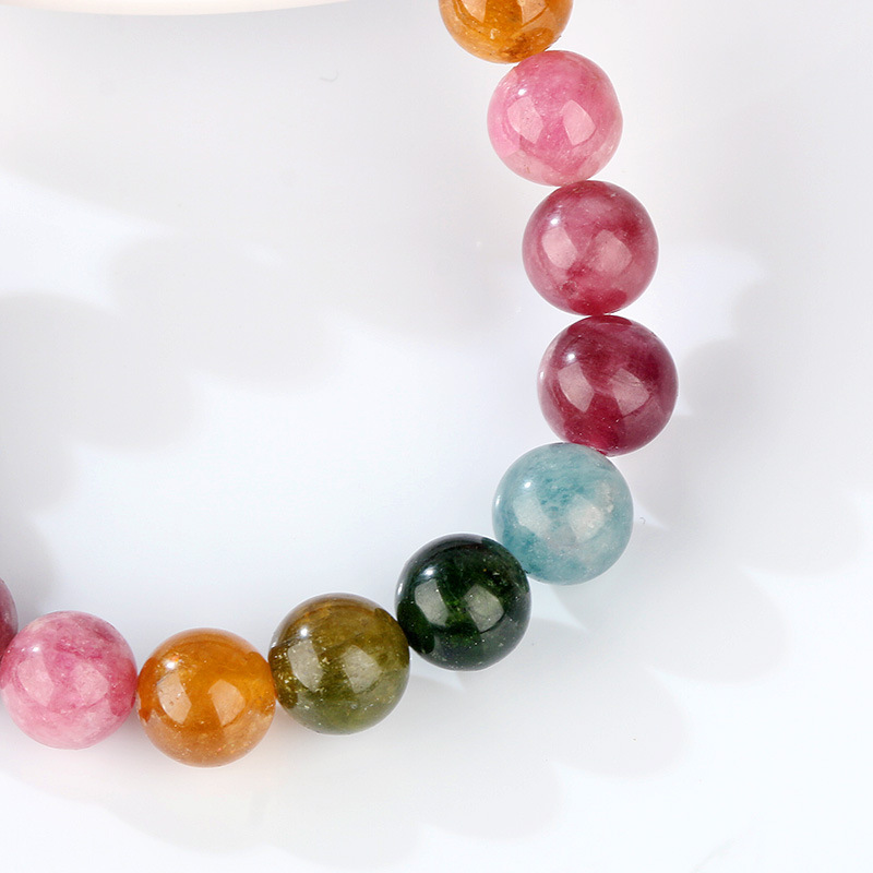 Natural Rainbow Tourmaline Bracelet Brazilian Old Mine Material Gradient Color Handmade Beads Jewelry Unisex Geometric Pattern