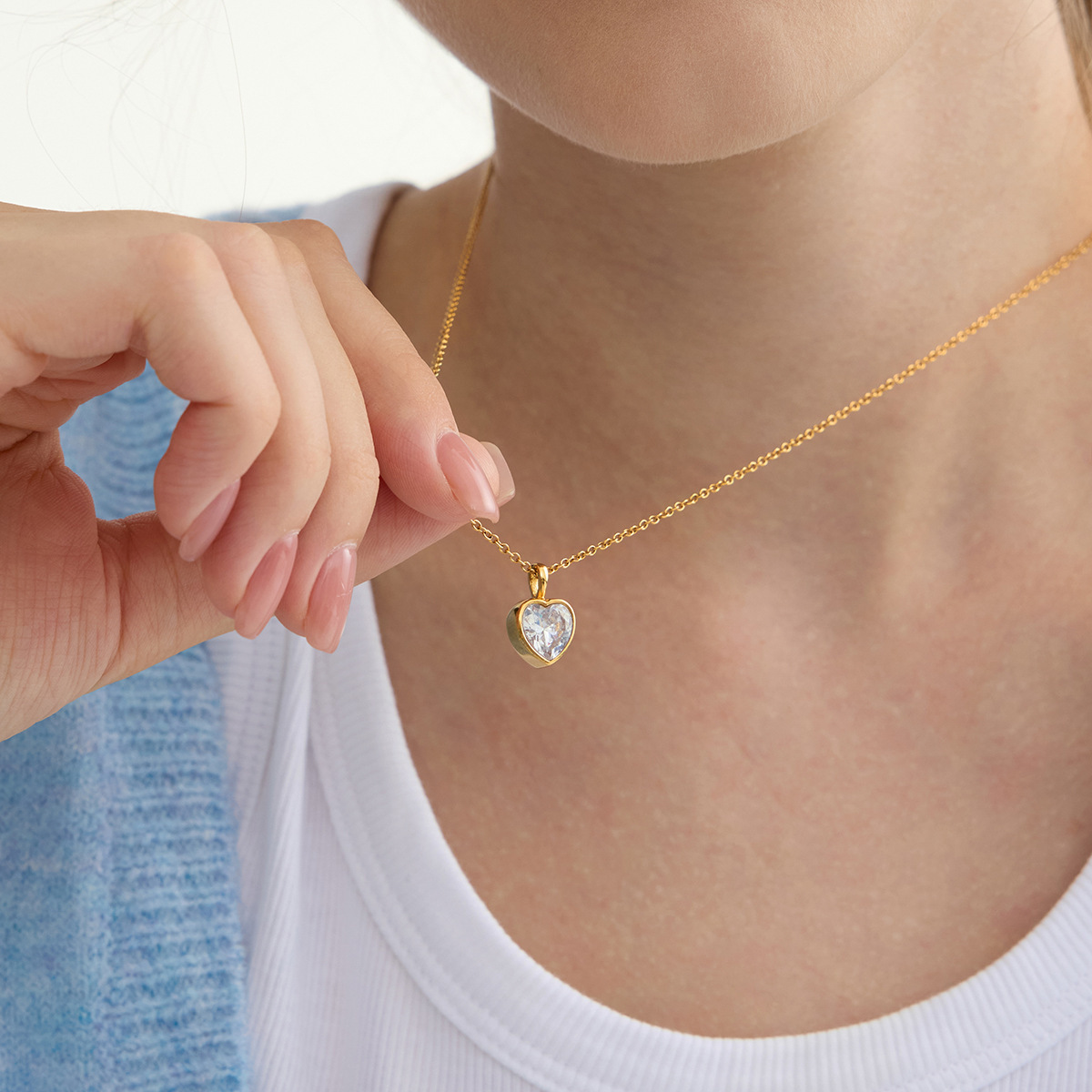 New 18K Zirconia Necklace Women's Stainless Steel Fashion Jewelry Non-fading Geometric Pattern Luxury European Style Pendant Chain