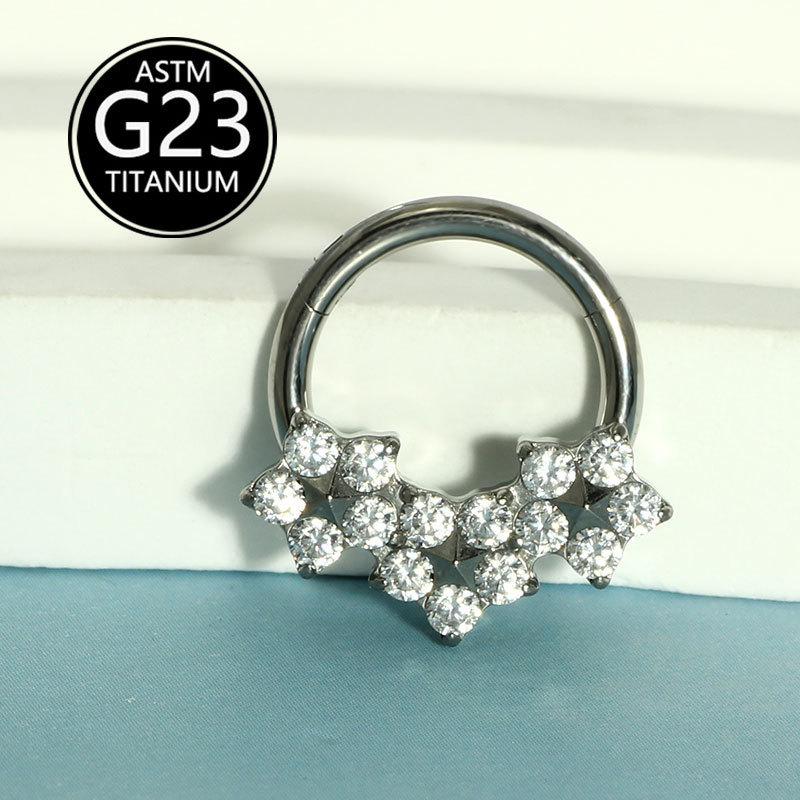 Fashion Titanium Metal Zircon Nose Ring F136 Implant Grade Body Piercing Jewelry Elegant Floral Pattern Unisex Accessories