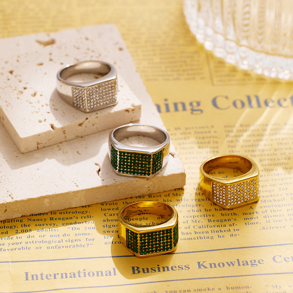 Titanium Steel Men's Ring Classic Dominant Inlaid Zircon Stainless Steel Ring Men's Geometric