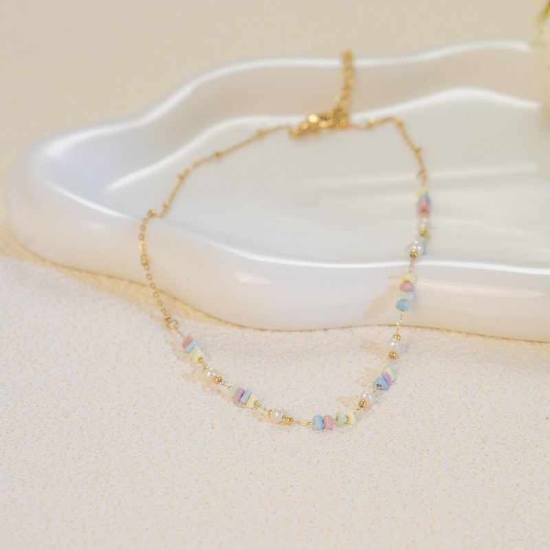 Fashion Luxury Colorful Beaded Necklace Natural Stone Choker Trendy Design Festive Atmosphere Titanium Steel Simple Craftsmanship For Women