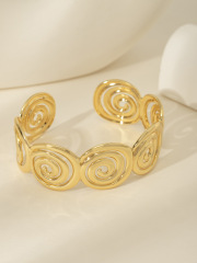 Stainless Steel Electroplated 18k Real Gold Wide Spiral Open Bracelet Style 1