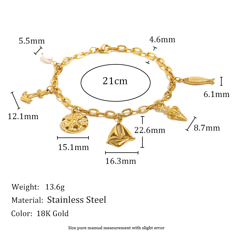 Summer Ocean Vacation Style Stainless Steel 18K Gold Plated Pendant Bracelet Fashionable Geometric Pattern Women's Jewelry