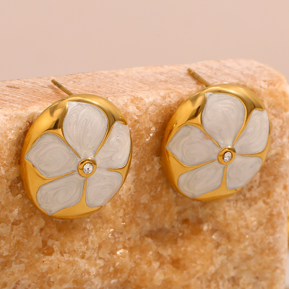 PVD Coated Real Gold Plated Flower 304 Stainless Steel Vacation Classic Style Waterproof Non Tarnish Ear Studs